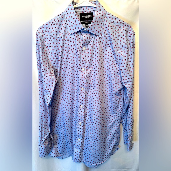Bonobos Daily Grind Wrinkle Free Dress Shirt M 15.5 32 Sleeve Blue Flower Print - Picture 1 of 9
